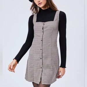 CIDER Houndstooth Plaid Mini Jumper Dress • Medium • Retro / Y2K / Girly